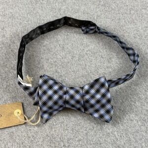 Onassis Silk Self Tie Bow Tie Blue Black Plaid Check Adjustable NWT 2.5x14-18"